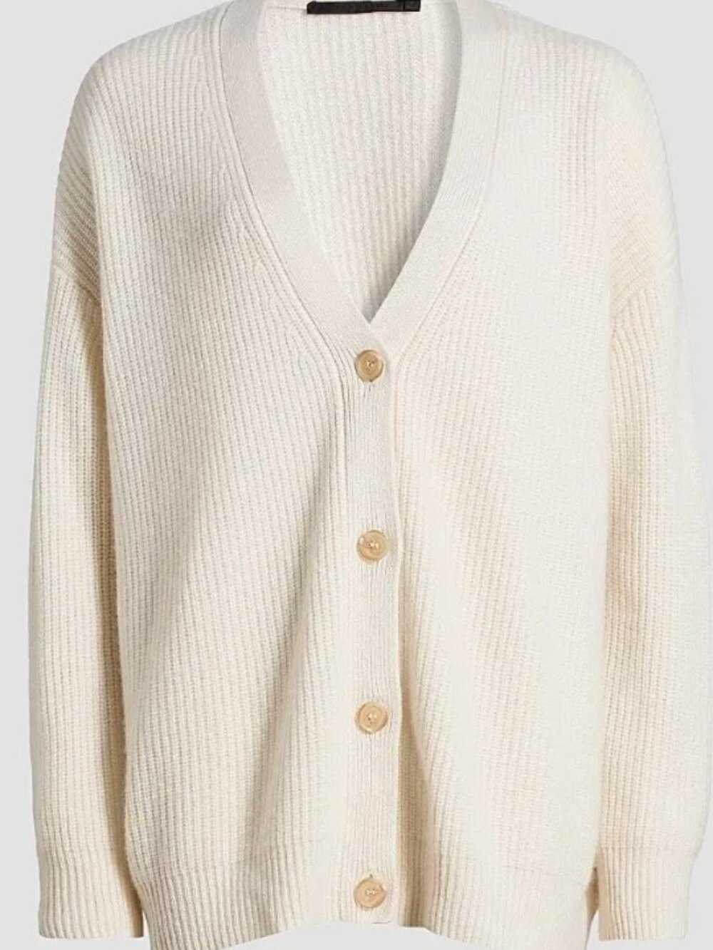 Jenni Kayne COCOON IVORY 100% Cashmere Ribbed CARDIGAN SWEATER SZ M